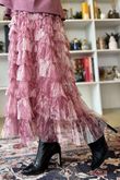 Ramone Marble Mesh Midaxi Skirt Indian Rose